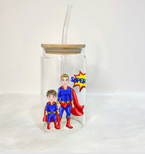 Load image into Gallery viewer, Super Hero Father’s Day Glass Can With Bamboo Lid
