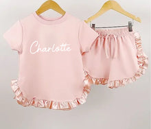 Load image into Gallery viewer, Light Pink Satin Frilled Shorts &amp; T-shirt Set
