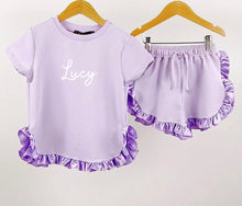 Load image into Gallery viewer, Lavender Satin Frilled Shorts &amp; T-shirt Set
